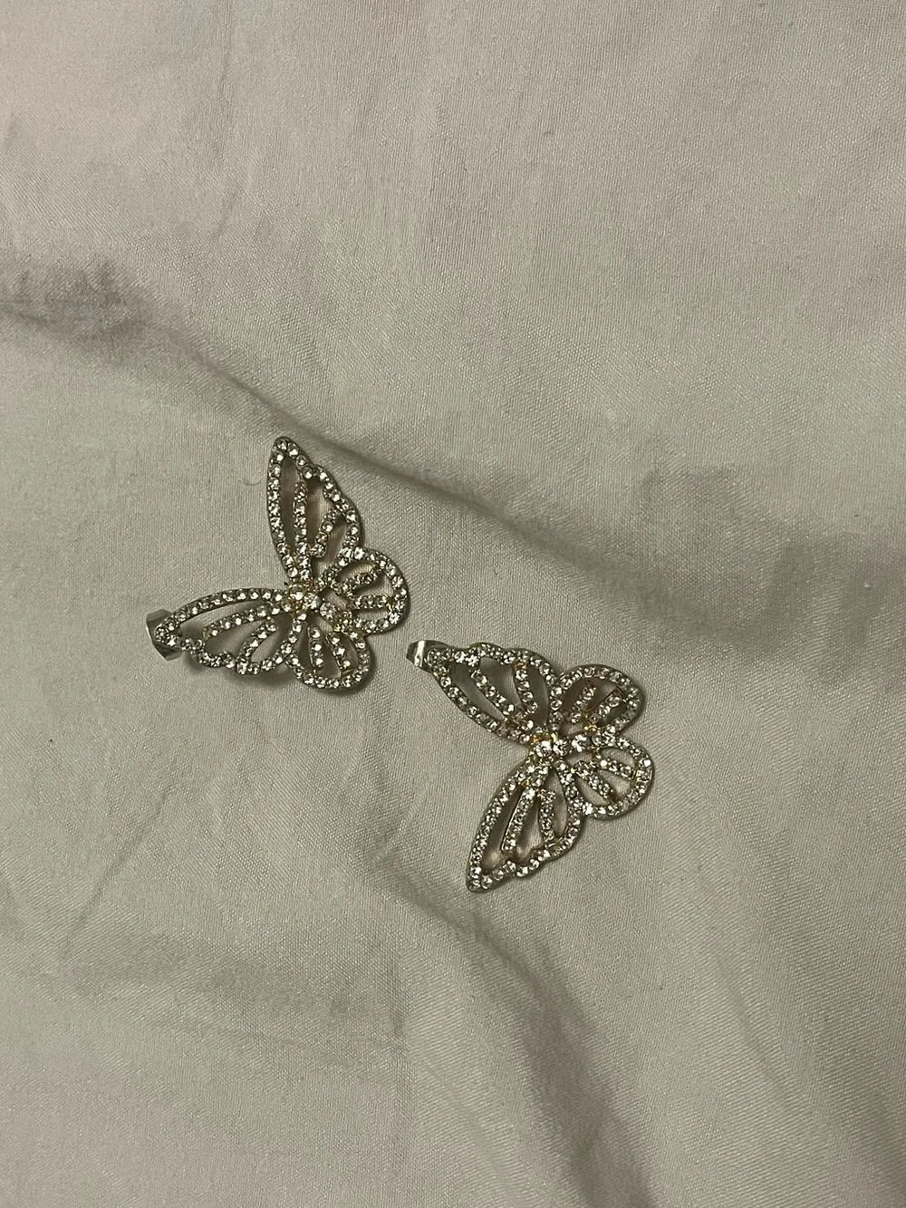 Rhinestone Butterfly Stud Earrings - Silver Tone